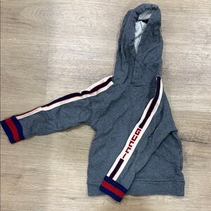 Gucci Gray Kids Hoodie with Red and Blue Stripes